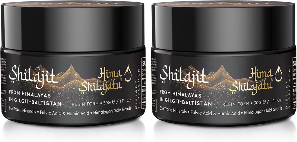 Shilajit Pure Himalayan Organic Shilajit Resin - Gold Grade 100% Purity Shilajit with Fulvic Acid &amp; 85+ Trace Minerals Complex for Energy &amp; Immune Support, Pack of 2 (4 Months Supply)