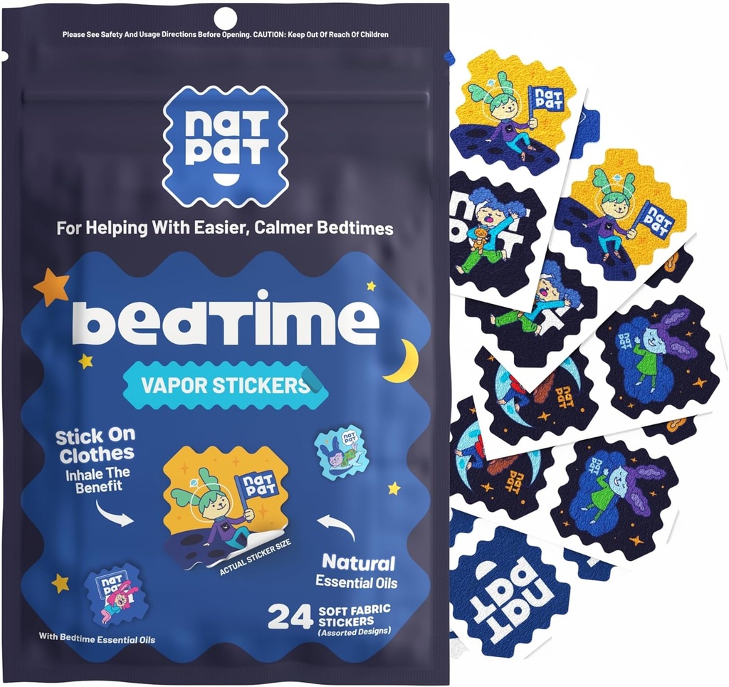 NATPAT Sleepy Patch Bed Time Stickers for Kids - Sleep Promoting Patch - Non-Toxic Solution for Better Sleep - Chemical &amp; Drug Free, Melatonin Free - Buzz Patch Natural Patch (24 Pack)