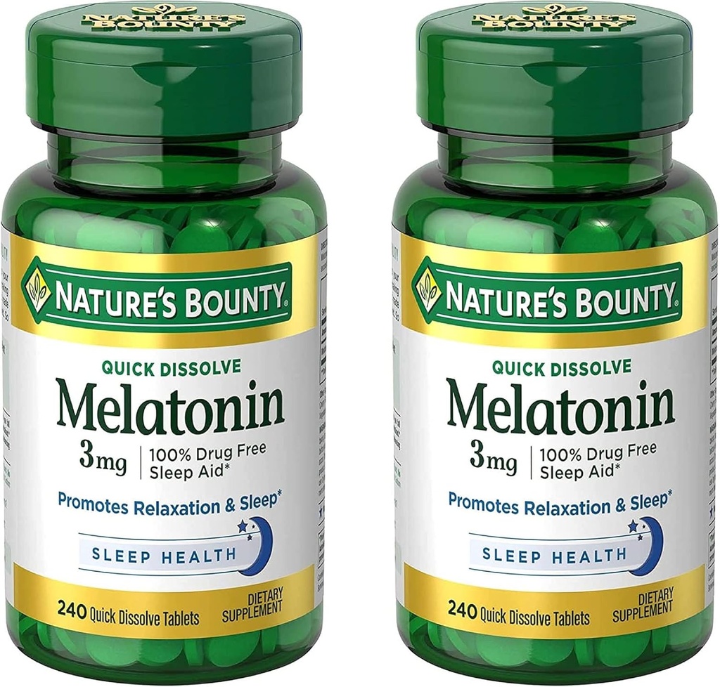 Bounty Melatonin 3mg, 100% Drug Free Sleep Aids for Adults, Supports Relax and Sleep, Dietary Supplement, 240 Count (Pack of 2)