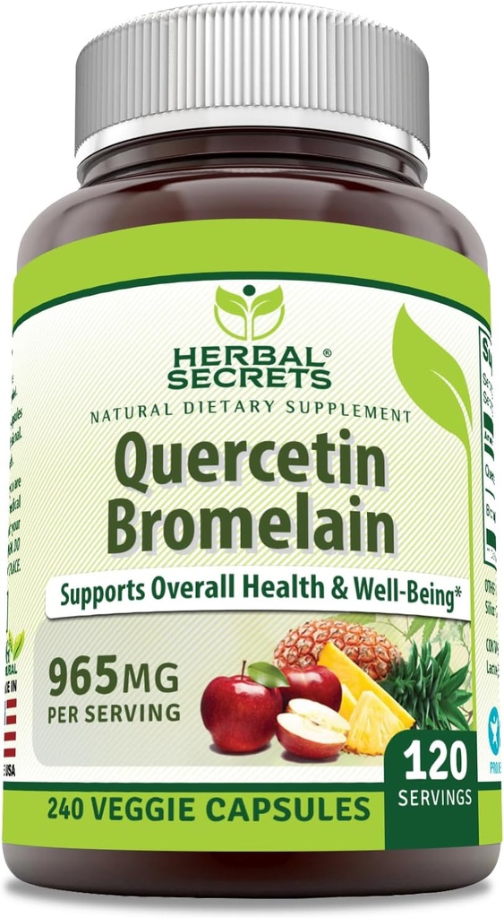 Herbal Secrets Quercetin 800mg con Bromelain 165mg, Veggie Capsules Suplemento Silencio No-GMO Silencio Gluten Free Silencio Made in USA (965 mg, 240, Conde)