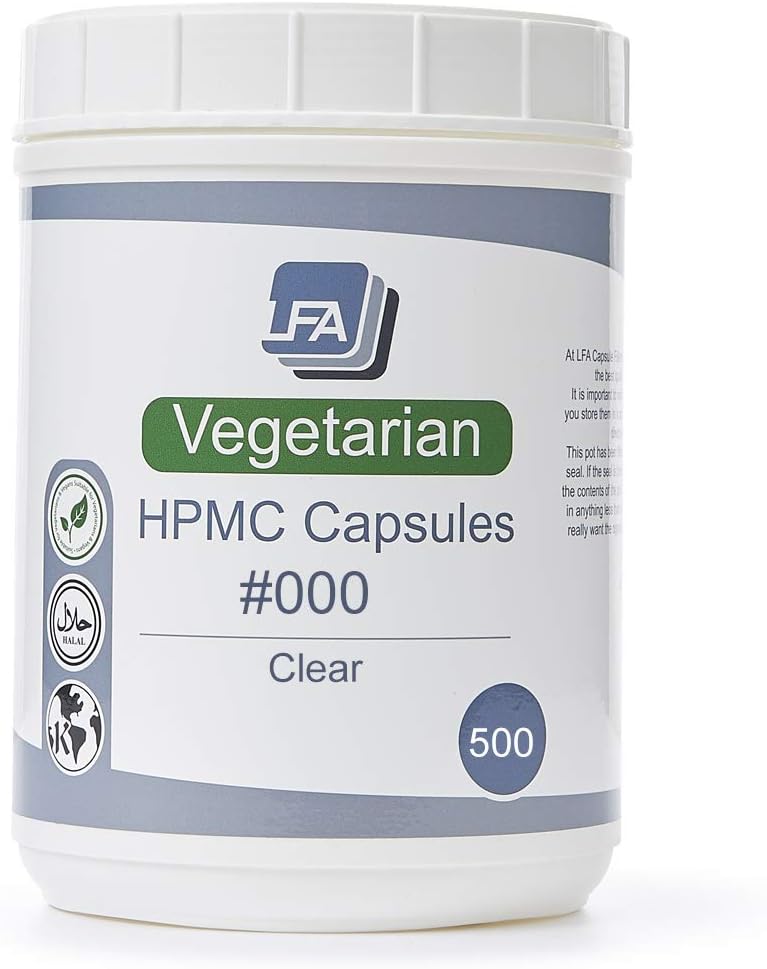 Cápsulas Vegan Tamaño del vacío 000-500 Contar Cápsulas de verduras HPMC claras Empty - Únete Fillable 000 Cápsulas de píldoras vegetales - Empty for Capsule Filling Tray - Certified Halal Kosher Hypromellose
