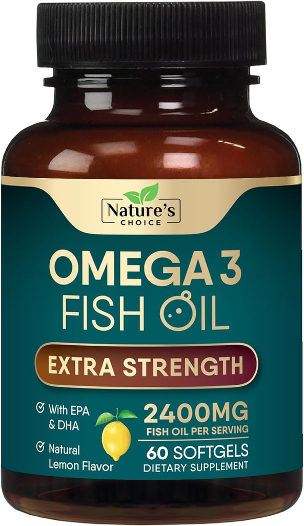Omega 3 Fish Oil Suplemento 2400 mg - Triple Strength EPA & DHA Fish Oil Omega 3, Essential Fatty Acids Suplemento Softgels, Brain & Heart Health Support Suplementos, Gluten Free Non-GMO, 60 Softgels