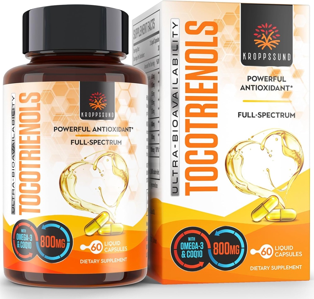 Kroppssund Tocotrienols 800mg Suplemento Silencioso rico en vitamina E Tocotrienols - 60 cápsulas líquidos