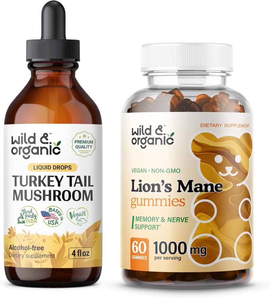 Wild &amp; Organic Turkey Tail Tincture 4 fl oz &amp; Lion's Mane Gummies