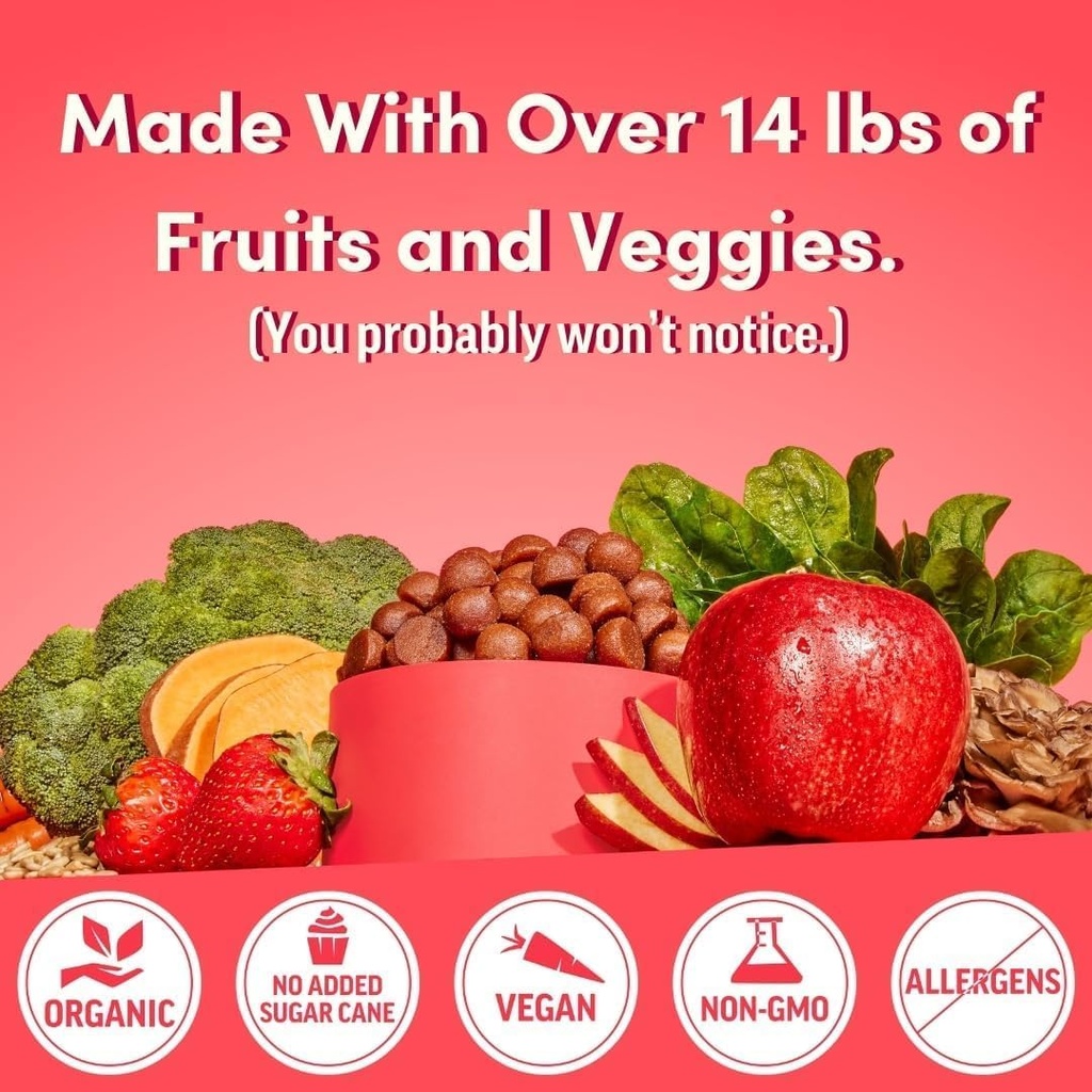 Llama Naturals Multivitamínico para Mujeres, Vegan, Gummies Orgánicas con Vitamina D, C y K, Femenino de Frutas Reales Vitaminas, Suplemento Multivitamínico Chewable, No Añadido caña de azúcar, cereza, 120 Ct