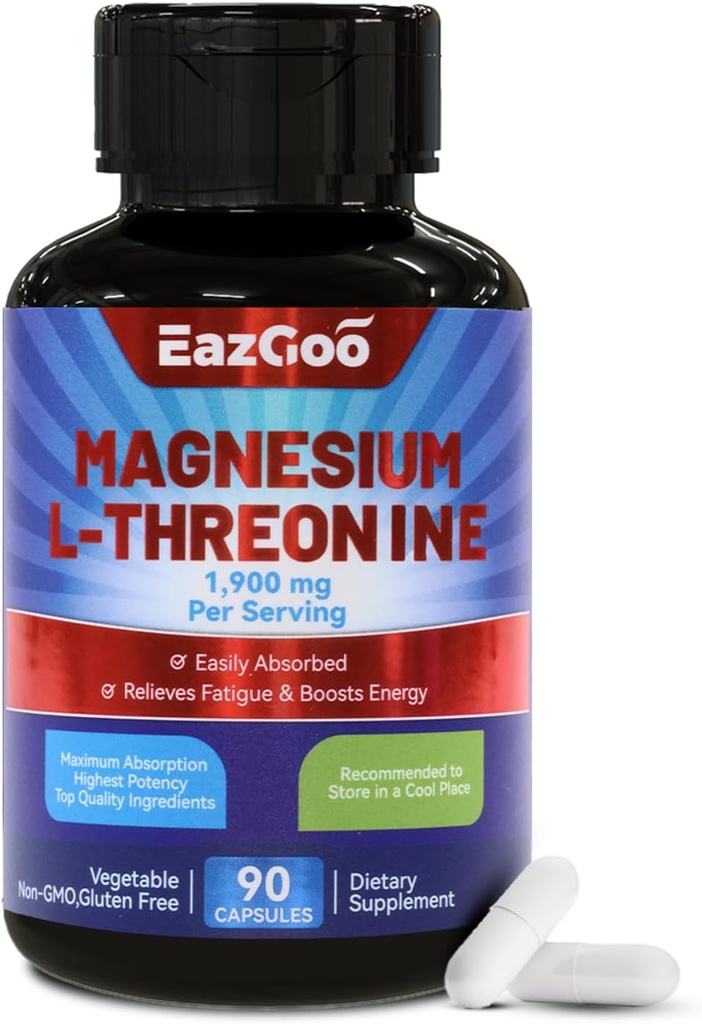 Magnesio L-Threonine 1900mg Suplemento Silencio Alta Absorción Mineral Magnesio Capsules para Bone &amp; Muscle Support Silencio 90 Cuentas Premium Bioavailable Formula