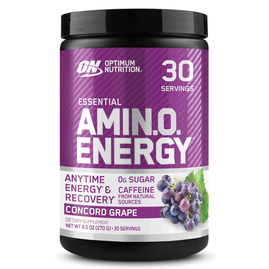 Optimum Nutrition Amino Energy - Pre Workout with Green Tea, BCAA, Amino Acids, Keto Friendly, Green Coffee Extract, Energy Powder - Concord Grape, 30 Servimientos