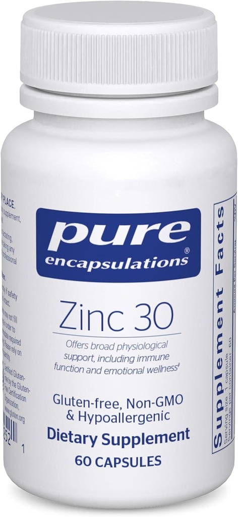 Pure Encapsulations Zinc 30 mg - Suplemento para Immune System Support, Growth and Development, and Wound Healing* - con Zinc Picolinate 30 mg - 60 cápsulas
