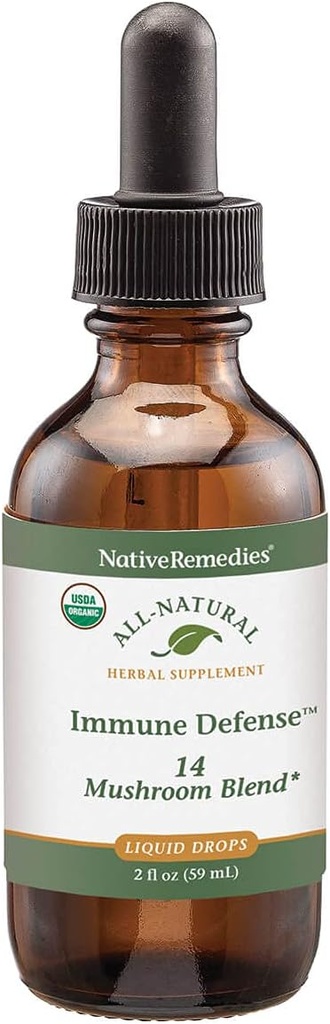 Remedios nativos Defensa inmune 14 Mushroom Blend para proteger y mantener la función del sistema inmunitario, 2 Fl oz.