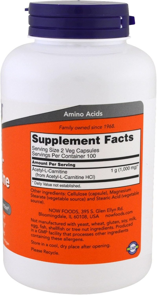 NOW Foods Acetyl L-Carnitine 500mg - 200 ct (Pack of 2)