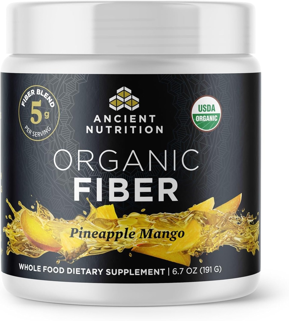 Nutrición antigua Polvo de fibra orgánica, mango de piña, fibra soluble de Acacia & Konjac Root, soporta salud digestiva, reduce el rubor, 6.4 oz