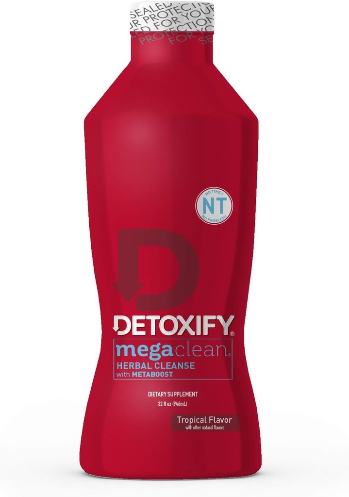 Detoxificar – Mega Clean NT Herbal Cleanse – Tropical – 32 oz – Bebida de desintoxicación herbal profesional – Mejorada con MetaBoost Eliminando la necesidad de PreCleanse – Plus Sticker