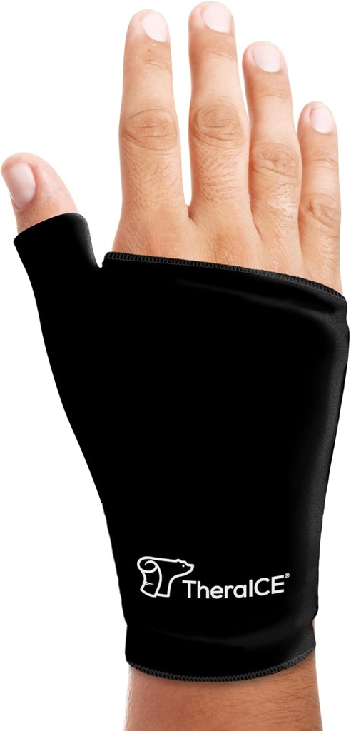 TheraICE Wrist Ice Pack Wrap Thumb Brace for either Hand for Hot ' Cold Therapy - Reusable Soft Gel Glove for Injuries, Carpal Tunnel, Artritis, De Quervain's Tenosynovitis - Fits Most Women - S/M