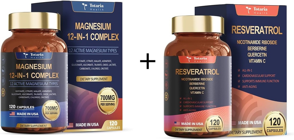 12 en 1 cápsulas de magnesio + cápsulas de reveratrol