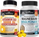 Vitamina de alta resistencia D3 5000 UI 125 mcg (1 año de suministro) Más cápsulas de alta absorción Magnesio Bisglycinate (4 mes de suministro)
