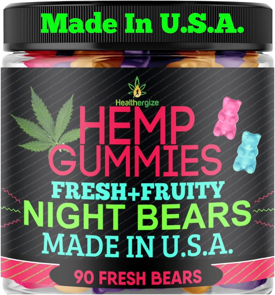 Ganchos de cáñamo para la calma de la calma de la calma de la calma del sueño Hora de la noche, la paz y la relajación, Frutas Gummy Bear Edibles, Buen Mood, Restful Bedtime-Natural Hemp Oil Omega-Made en EE.UU.