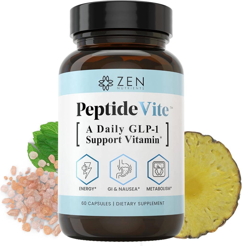 Nutrientes Zen PeptideVite GLP-1 Asistencia Vitamina para la Salud Gut con Probióticos, Bromelaina, Picolinato de cromo " Ginger orgánico (60 cápsulas)