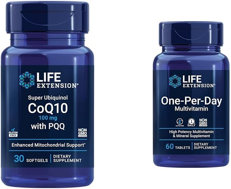 Life Extension Super Ubiquinol CoQ10 with PQQ, CoQ10, PQQ, shilajit, Heart Health & One-Per-Day Multivitamin – Packed with Over 25 Vitamins, Minerals & Plant Extracts