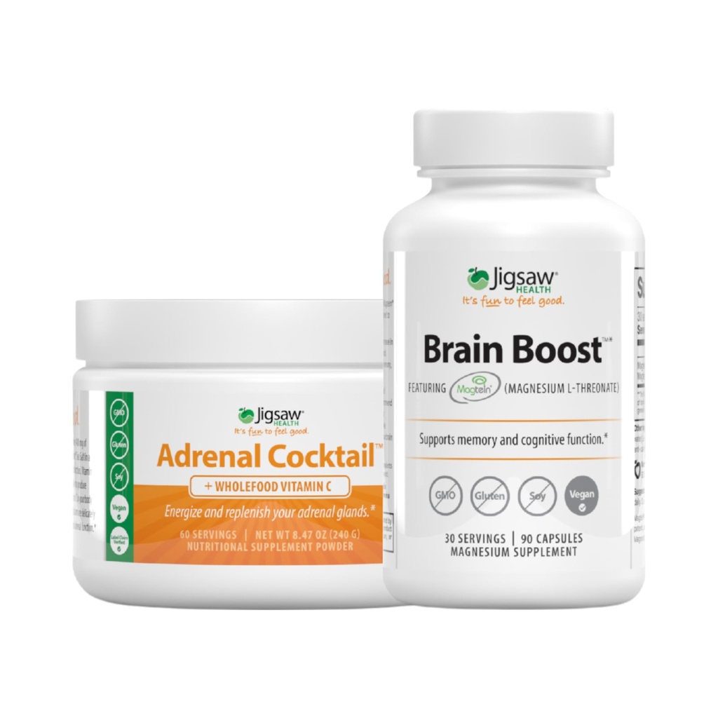 Jigsaw Health Bundle ¦ Adrenal Cocktail, 60 Servings (Jar), y Brain Boost, 90 Capsules