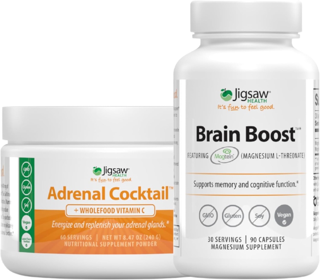Jigsaw Health Bundle ¦ Adrenal Cocktail, 60 Servings (Jar), y Brain Boost, 90 Capsules