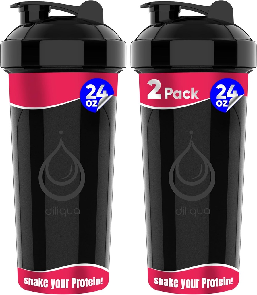 2 PACK, Doble 24 oz Botellas de Shaker con potentes batidos de alambre para mezclas de proteína  Leakproof Blender Shaker Bottles (Black)