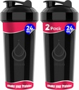 2 PACK, Doble 24 oz Botellas de Shaker con potentes batidos de alambre para mezclas de proteína  Leakproof Blender Shaker Bottles (Black)