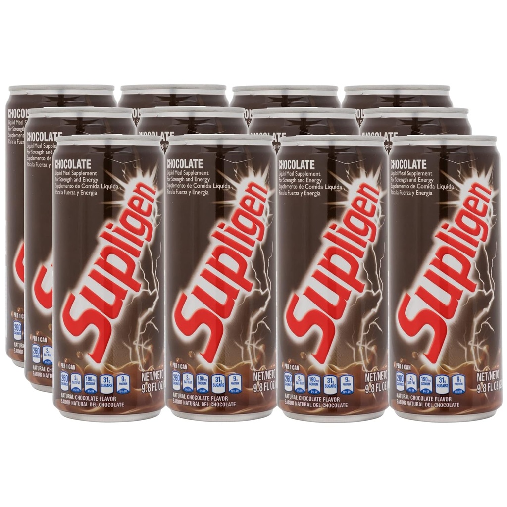 Supligen Chocolate Liquid Meal Suplemento, 9.87 oz (Pack of 12) – Proteína " Vitamin Shake for Energy, Strength " Recovery – Listo para beber la comida nutricional