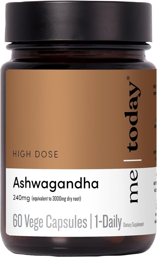me today Ashwagandha Suplemento capsules 3000 mg -High Strength Adaptogen Supplement for Stress Relief, Mental Clarity & Focus – Vegan, Natural Daily Wellness Formula,60 Servings.