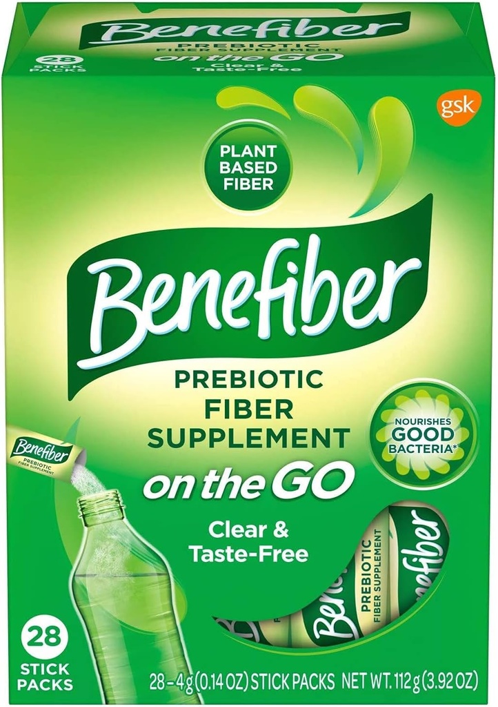 Benefiber On the Go Prebiotic Fiber Supplement Powder for Digestive Health, Daily Fiber, Unflavored - 28 Sticks (3.92 Ounces)