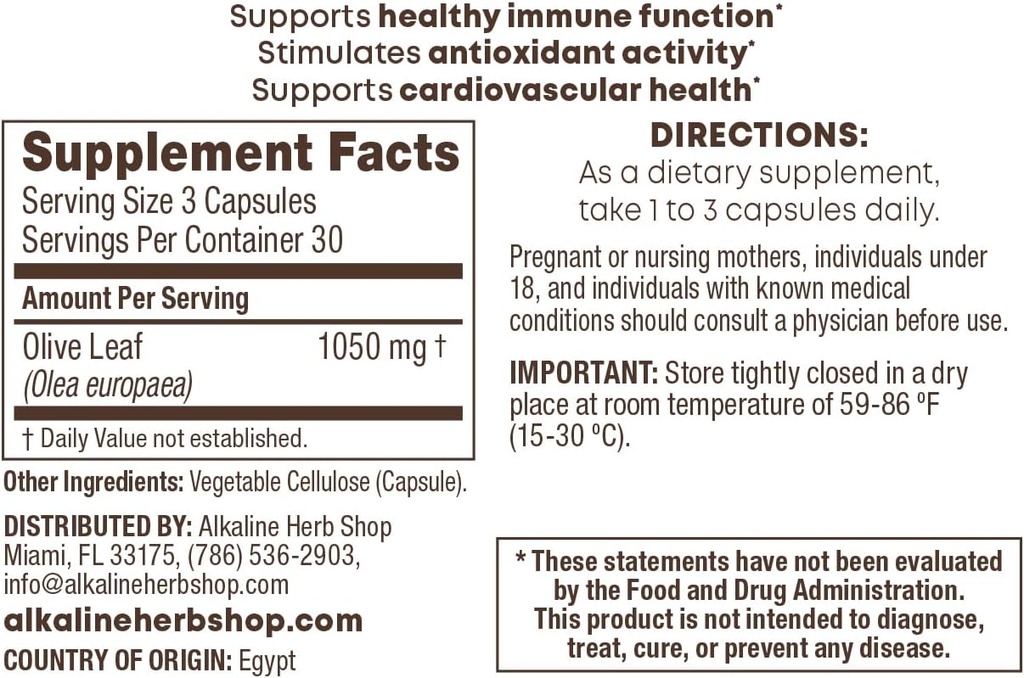 Alkaline Herb Shop Olive Leaf Suplemento 90 cápsulas