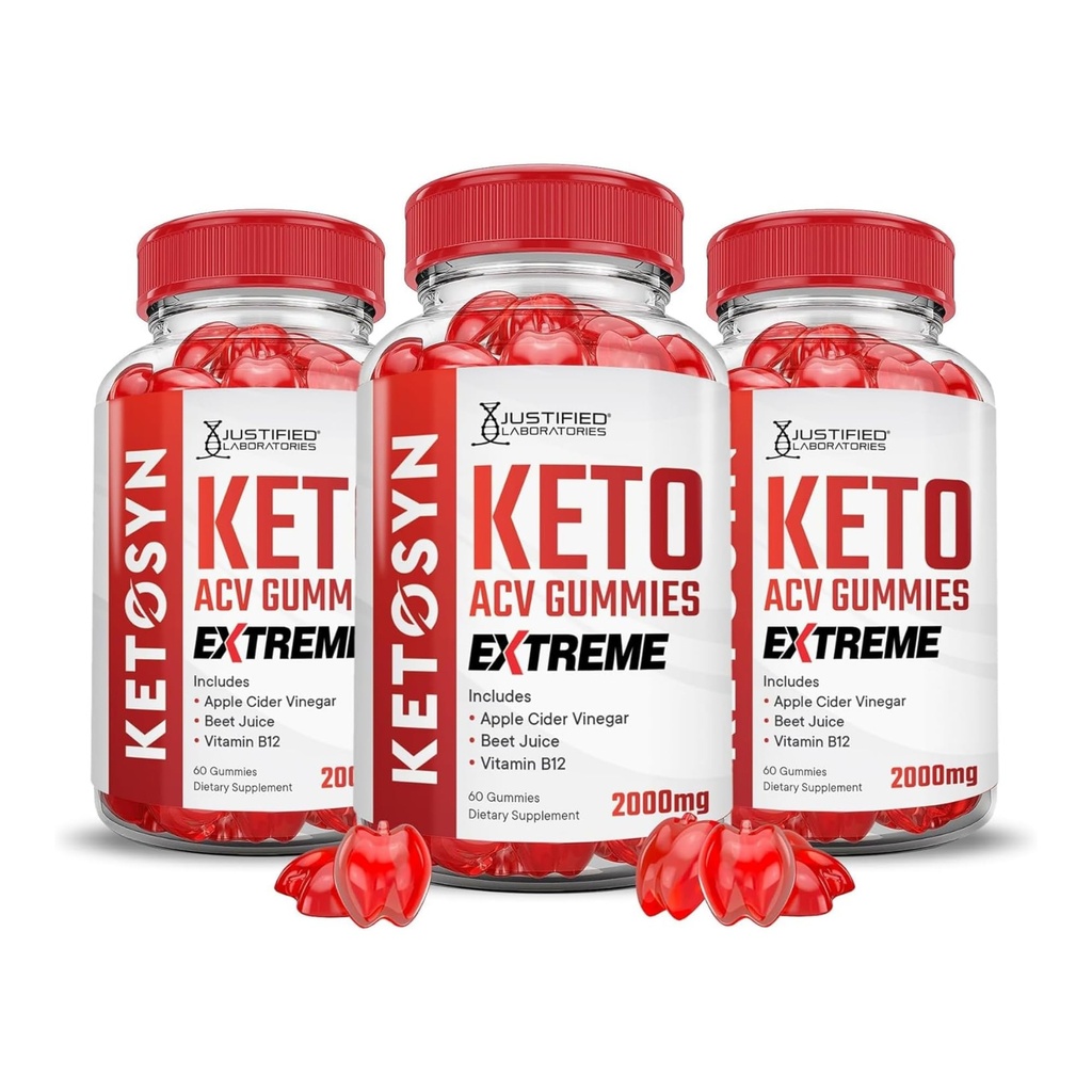 Justified Laboratories Ketosyn Keto ACV Gummies Extreme (2000 mg) - 60 Count, Pack of 3 - Formulated with Apple Cider Vinegar, Folate & Vitamin B12 - Non-GMO, Vegan, Gluten Free - 90 Servings