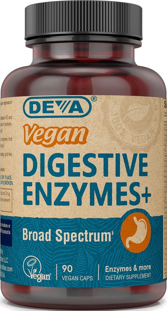 Deva Vegan Vitaminas Digestive Enzymes Plus Supplement - A Unique Blend of Enzymes & Herbs - 90 Capsules, 1-Pack