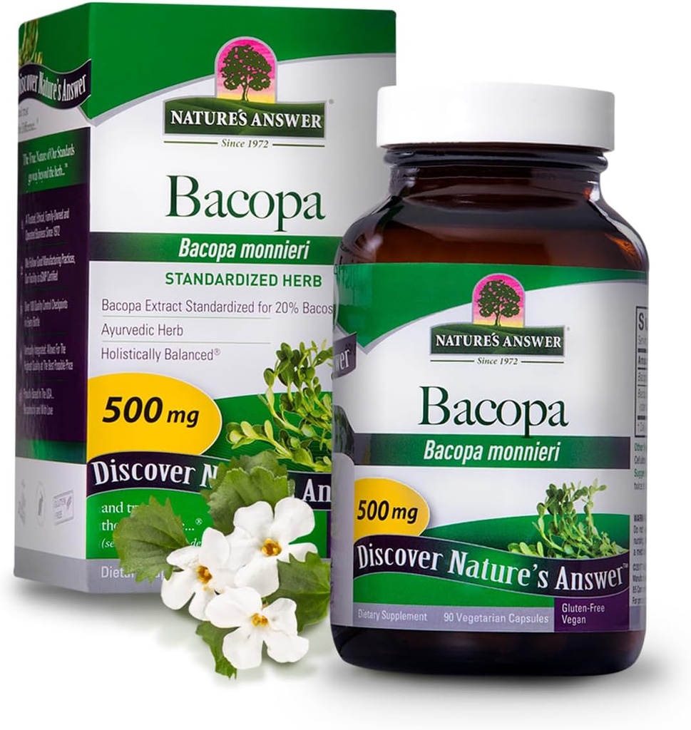 Respuesta de la naturaleza Bacopa Monnieri Cápsulas Vegetarianas Estándarizadas 500mg, 90-Count ← Promueve la función cognitiva viv Apoyo a la Claridad Mental 