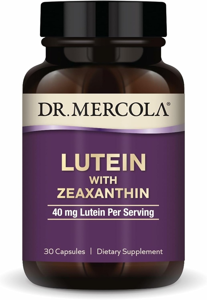 Dr. Mercola Lutein with Zeaxanthin, 30 Servings (30 Capsules), 40 mg Lutein Per Serving, Dietary Supplement, Supports Vision Health and Cognitive Function, Non-GMO
