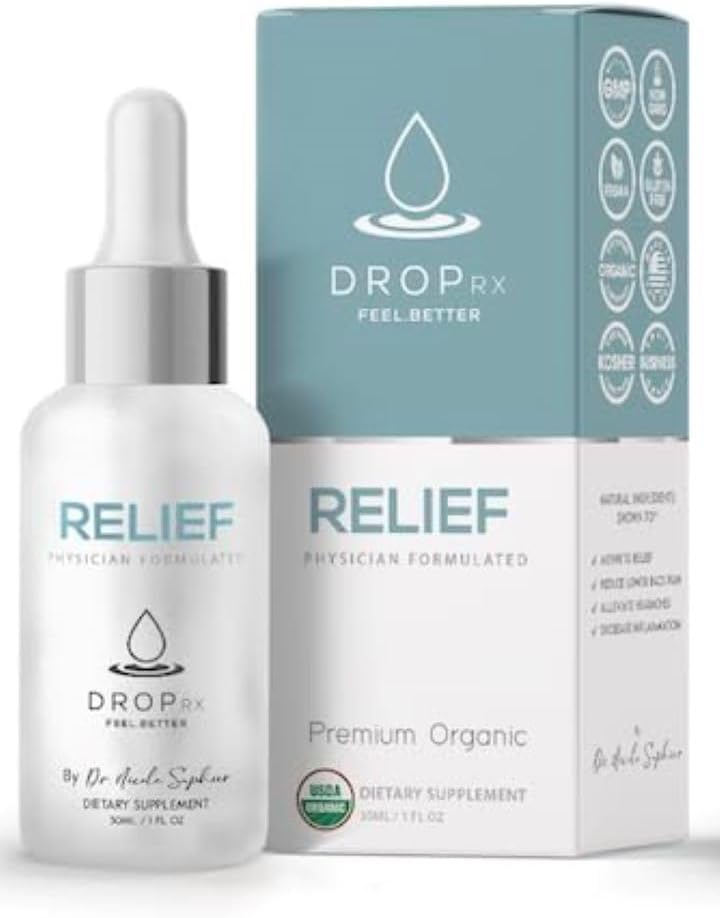 DropRx Relief by Dr. Nicole Saphier – Devils Claw & Organic Ginger Root Extract, Supports Joint Health & Digestive Wellness , Organic, Non GMO, Vegan, Gluten Free " Kosher, Made in USA (2 Fl Oz)