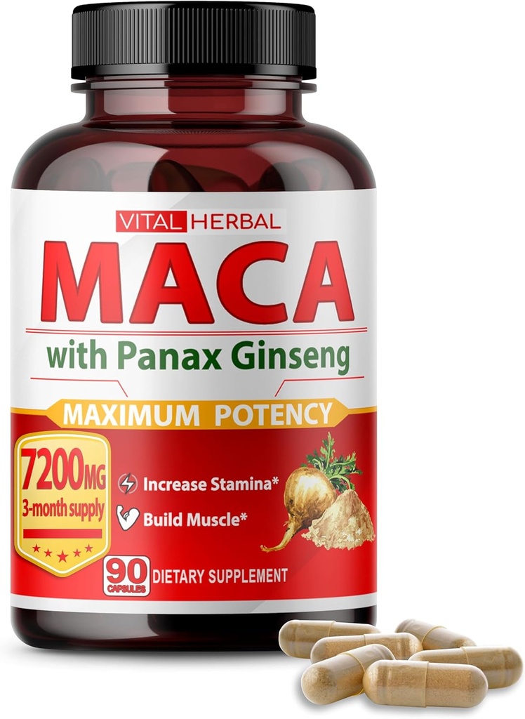 Complejo de raíces herbal Maca con Ashwagandha, Tongkat Ali, Tribulus, Horny Goat Weed & Panax Ginseng – Apoyo herbal para la energía y el rendimiento – suministro de 90 días