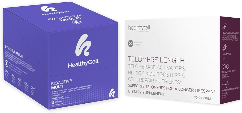 Telomere de células sanas Longitud saludable Aging Suplemento + Bioactive Multivitamin for Women &amp; Hombre Bundle