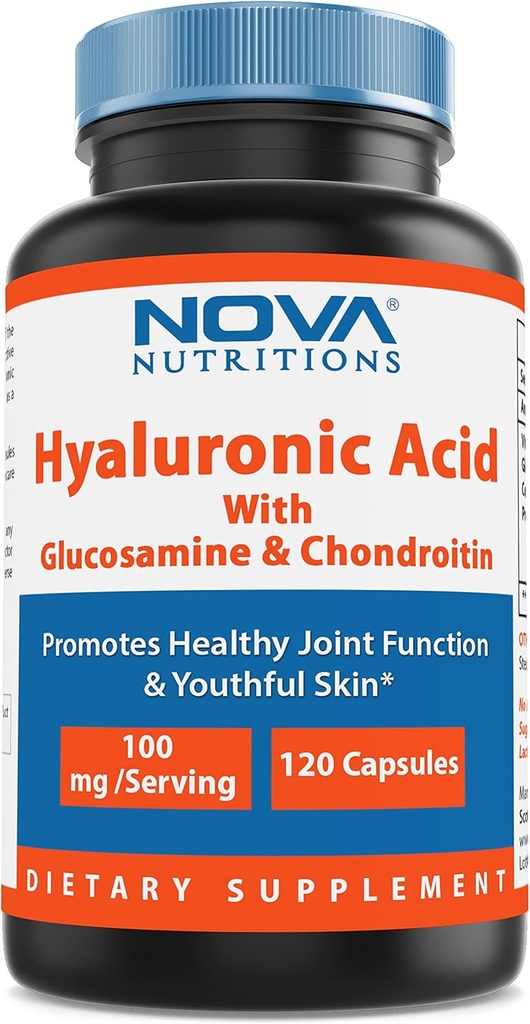 Nueva Nutriciones Ácido Hialurónico 100mg/servido - Promueve la Esquí Juvenil &amp; Función Conjunta Saludable 120 cápsulas