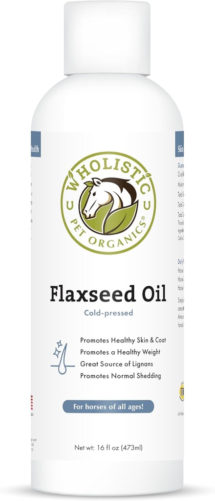 Mascotas Wholisticas Orgánicas Flaxseed Oil: Orgánica Flaxseed Oil for Horse Suplemento con Antioxidante Rich Rosemary y Omega 3, 6 Fatty Acids for Cardio, Immune, Skin and Coat Health-16 Oz