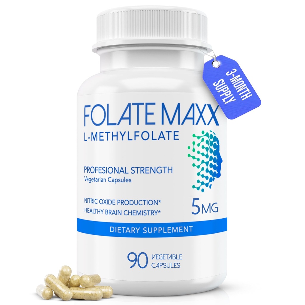FolateMaxx L-Methylfolate 5mg, 90 cápsulas – Doctor Fórmulo de Folato de Metil para Mujeres y Hombres – High Potency 5-MTHF for Energy, Mood & Focus – Non-GMO, Gluten-Free (3-Month Supply)