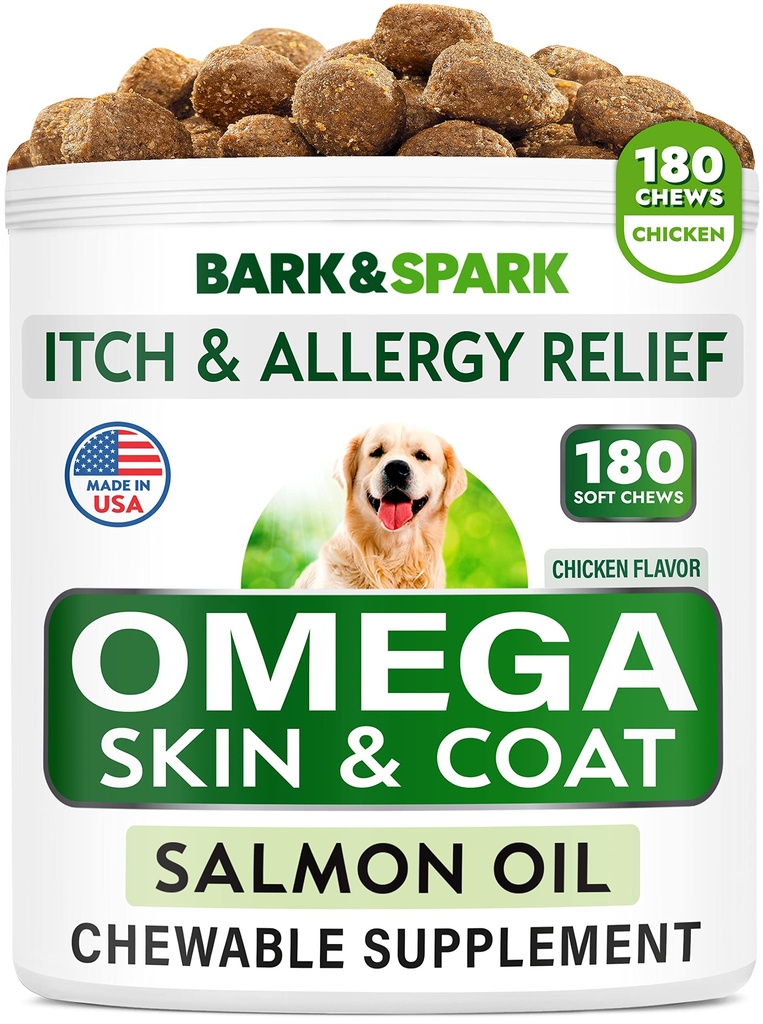 BARK limitadaSPARK Omega 3 for Dogs - 180 Fish Oil Treats for Dog Shedding, Skin Allergy Chews, Itch Relief, Hot Spots Treatment - Joint Health - Skin and Coat Supplement - EPA & DHA Fatty Acids - Salmon Oil