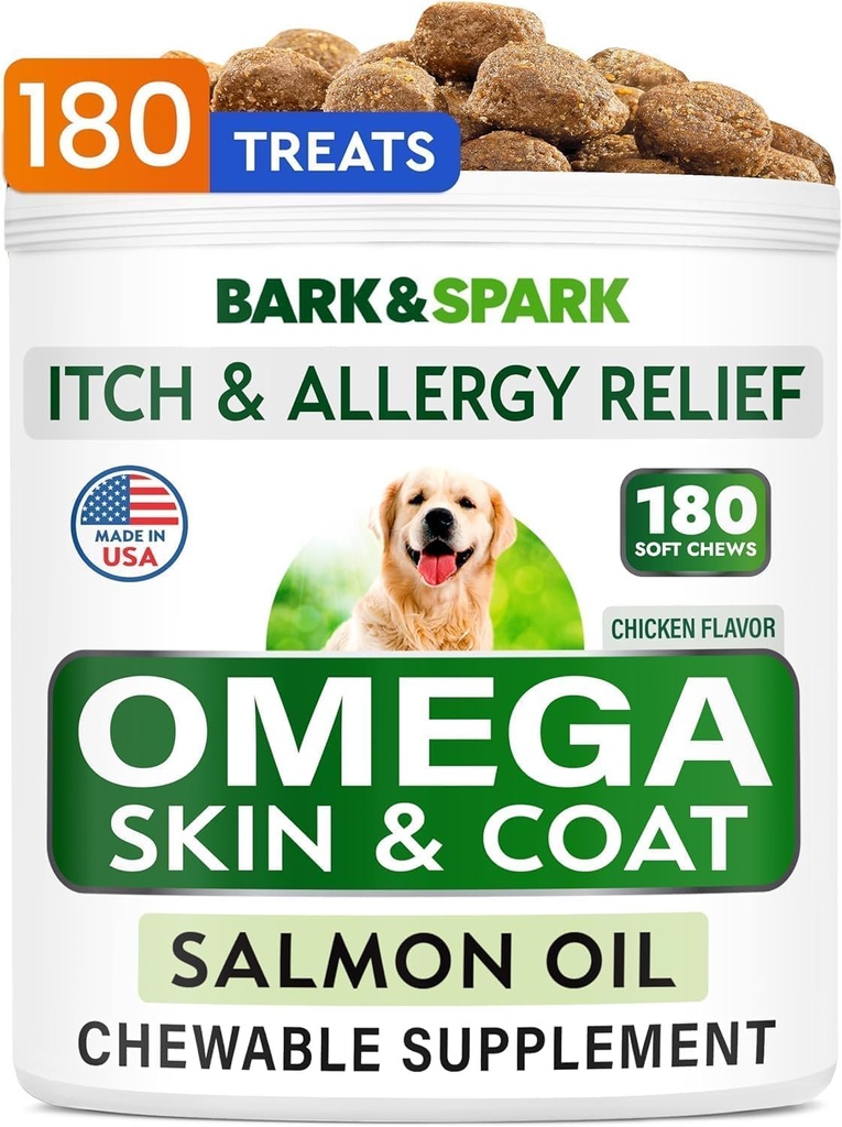 BARK limitadaSPARK Omega 3 for Dogs - 180 Fish Oil Treats for Dog Shedding, Skin Allergy Chews, Itch Relief, Hot Spots Treatment - Joint Health - Skin and Coat Supplement - EPA & DHA Fatty Acids - Salmon Oil