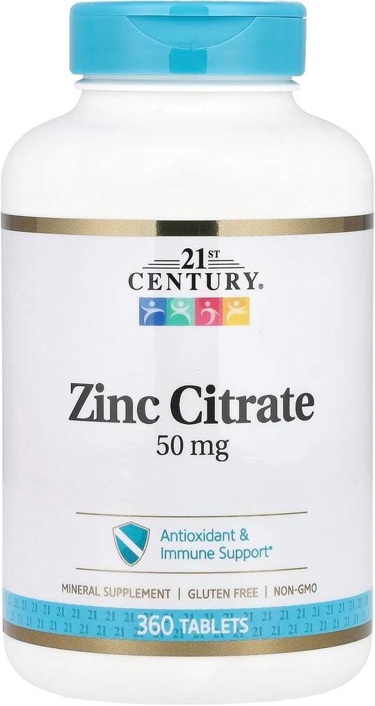 21st Century HealthCare Zinc Citrate Tablets 50mg, 360 Cuenta, Blanco