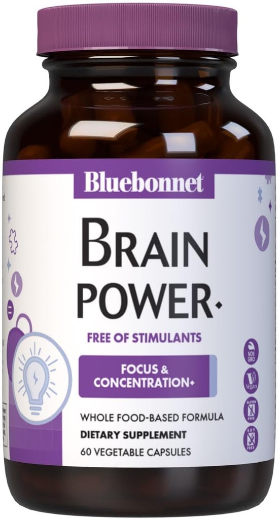 Bluebonnet Nutrition BrainPower – Whole Food-Based Nootropic Blend - for Brain Health*- Non-GMO, Vegan - Gratis de Gluten, Dairy, Soy &amp; Estimulantes - 60 cápsulas vegetales, 30 servicios