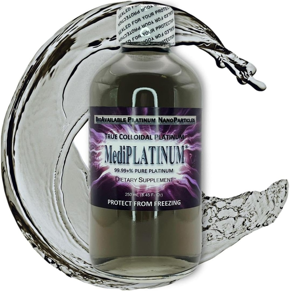 MediPLATINUM Gut Booster True Colloidal Platinum PtNP Nutritional Supplement - 250 mL (8.45 Fl Oz) in Clear Glass Bottle