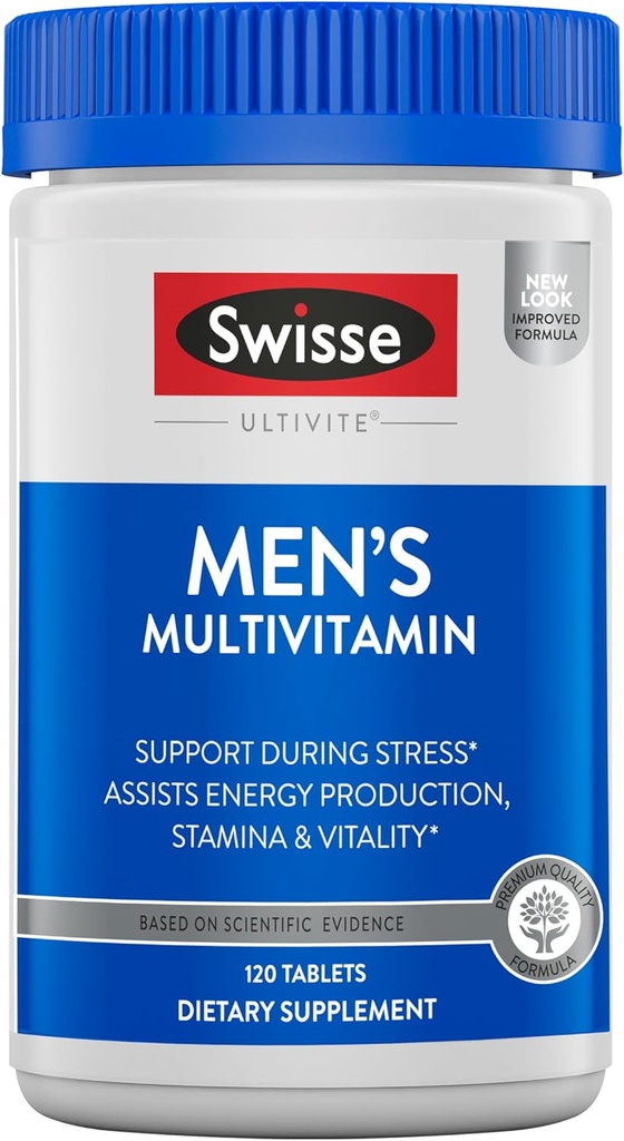 Swisse Ultivite Mens Daily Multivitamins TEN 50 Vitaminas, Antioxidantes y Minerales + Adaptógenos TENER Energía, Estrés &amp; Apoyo Inmunitario TEN Mens Vitaminas TEN 120 Tablets