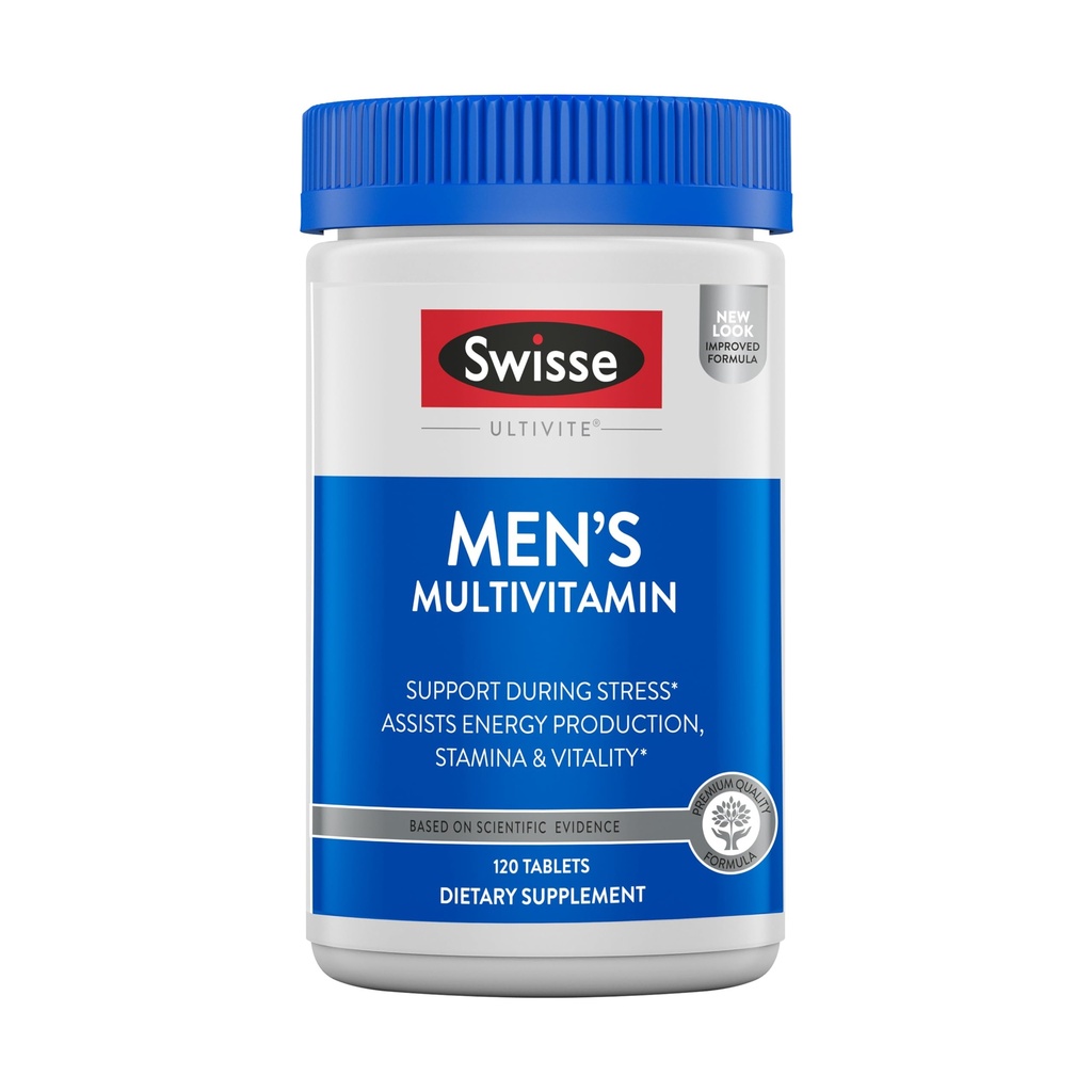Swisse Ultivite Mens Daily Multivitamins TEN 50 Vitaminas, Antioxidantes y Minerales + Adaptógenos TENER Energía, Estrés &amp; Apoyo Inmunitario TEN Mens Vitaminas TEN 120 Tablets