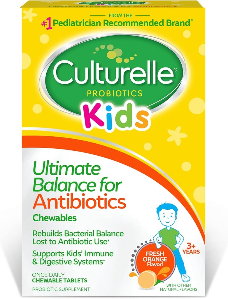Probióticos Culturalle Ultimate Balance Probiótico para Antibióticos Edades 3+,20 Conde,Orange,Probiótico para Niños Ayuda a Restaurar Buena Bacteria Perdida Durante Uso Antibiótico &amp; Apoya un Sistema de Inmunización Saludable