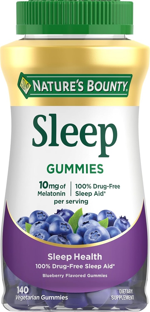 Botín de la naturaleza 10 mg Melatonin Gummy, 100% suplemento de sueño libre de drogas, 10 mg, Blueberry, 140 Ct