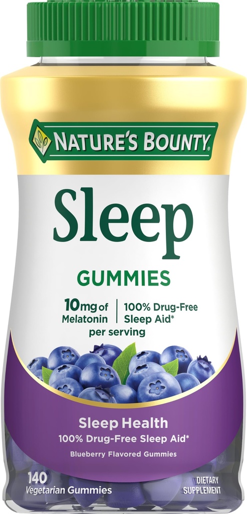 Botín de la naturaleza 10 mg Melatonin Gummy, 100% suplemento de sueño libre de drogas, 10 mg, Blueberry, 140 Ct